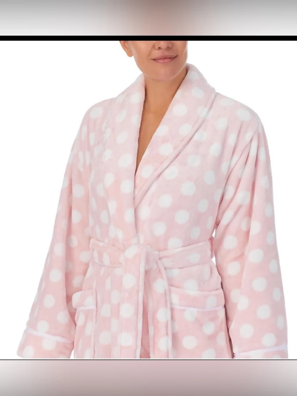 Nwt Kate Spade New York Plush Fleece Robe Pink White Polka Dot